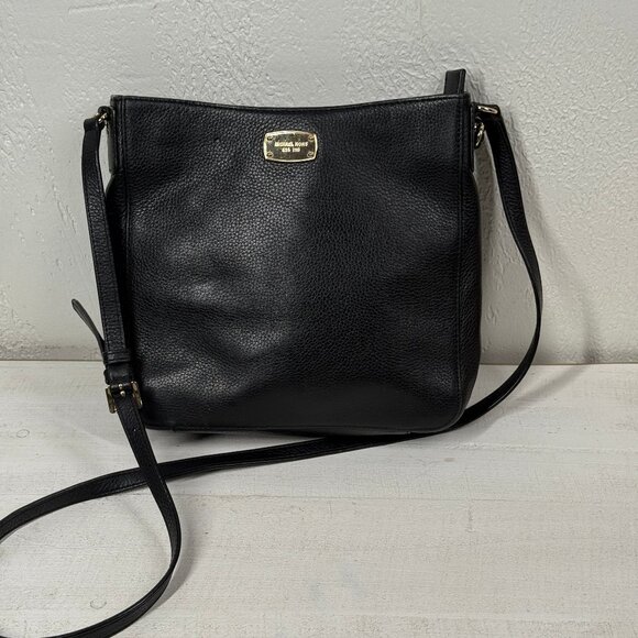 Michael Kors Jet Set Messenger Bag Black Leather Crossbody - Picture 1 of 13